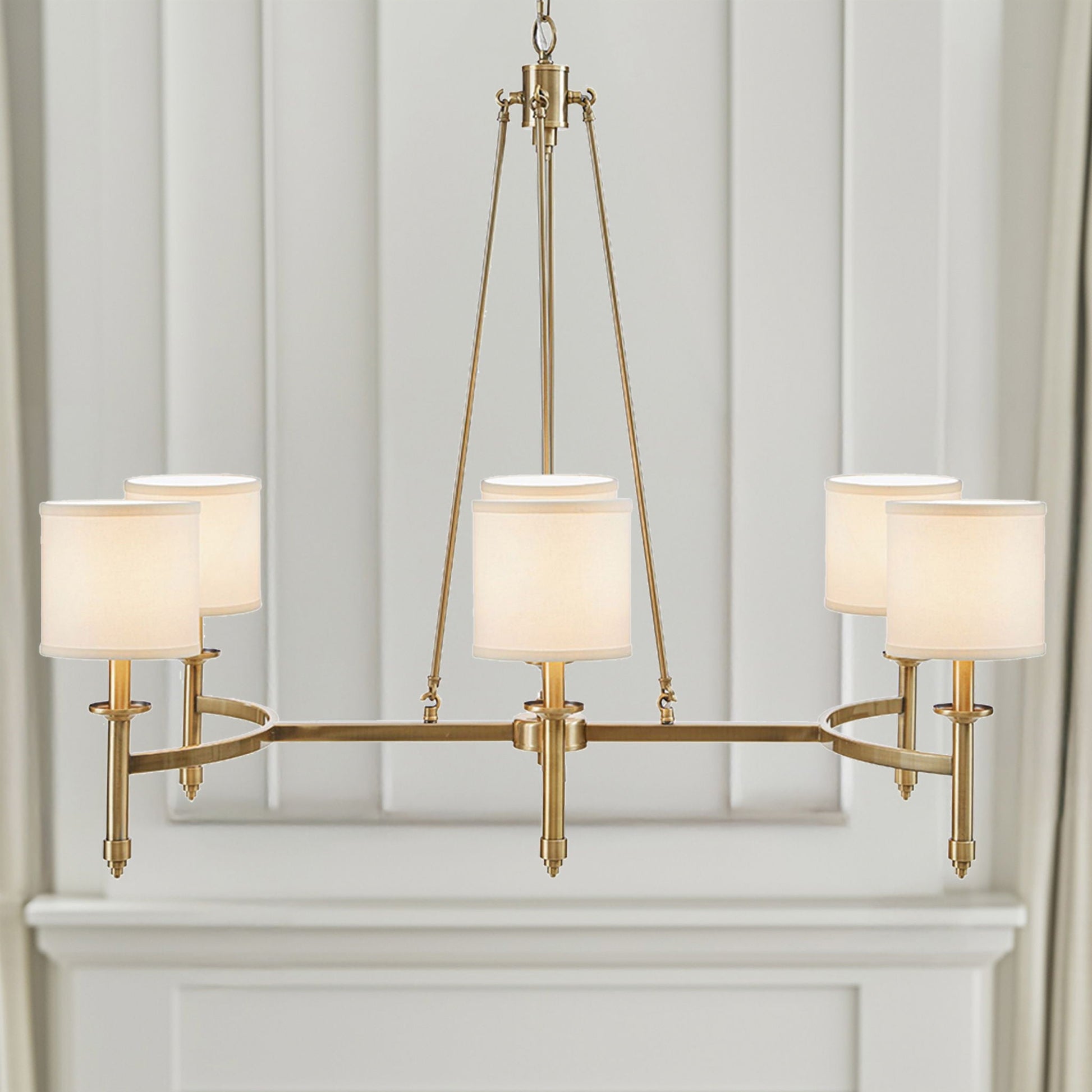 Elegenza - 6-Light Chandelier With Fabric Drum Shades - Antique Gold Hampton Hill