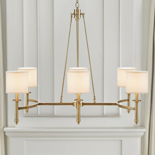 Elegenza - 6-Light Chandelier With Fabric Drum Shades - Antique Gold Hampton Hill