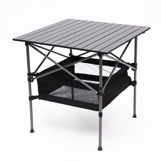 Folding Outdoor Table With Carrying Bag, Lightweight Aluminum Roll-Up Square Table For Indoor, Outdoor Camping, Picnics, Beach, Backyard, Bbq, Party, Patio - Black Home Essentials