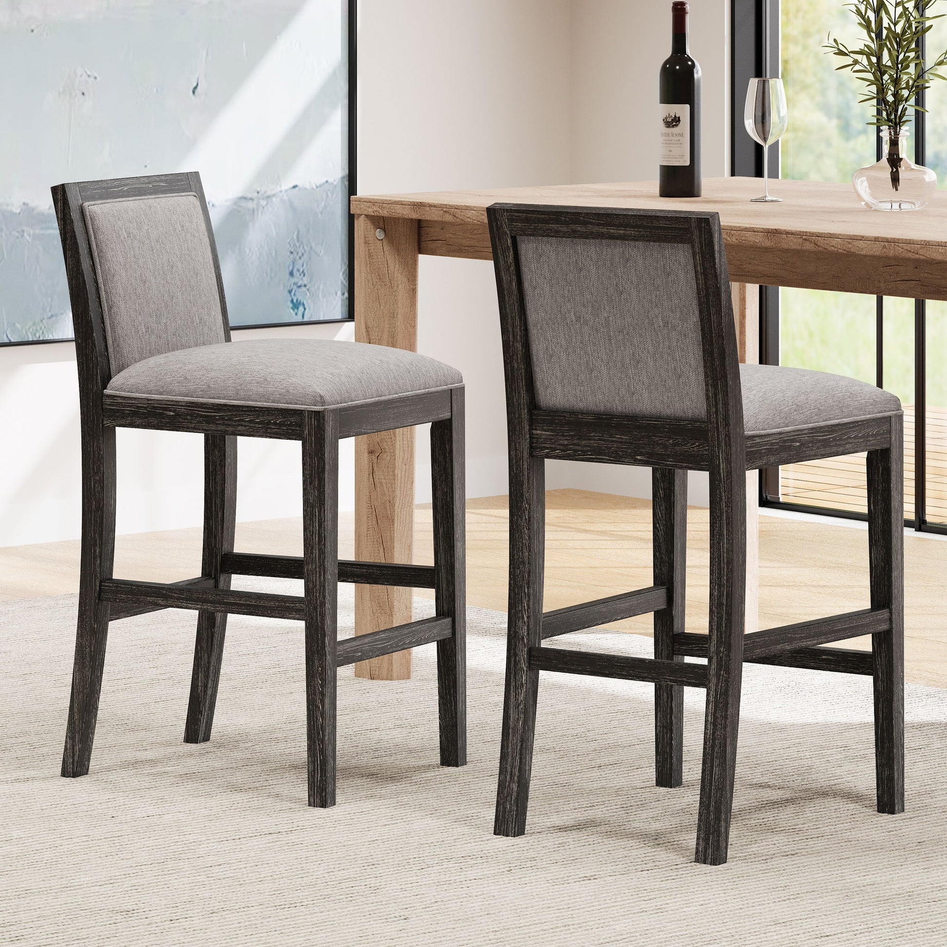 Upholstered Barstools (Set of 2) Noble House