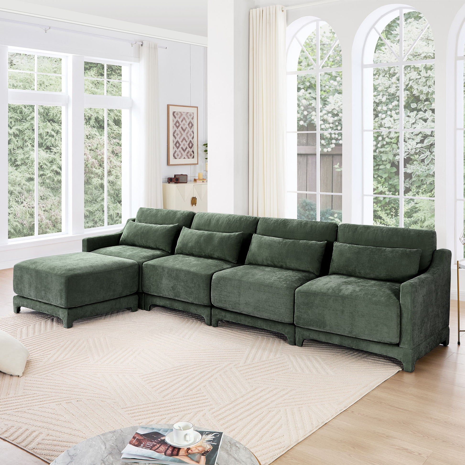 Stylish Sofa With Ottoman And Lumbar Pillows, Ergonomic Design Home Essentials