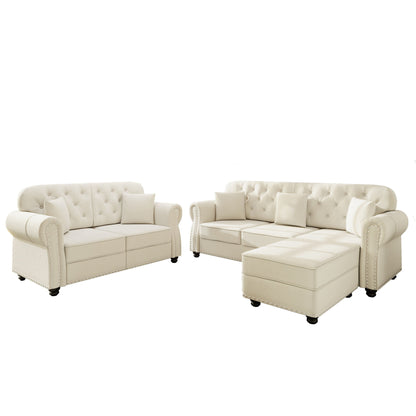 Upholstered Sofa Set With Nailhead Trim And Rolled Armrests, Includes Pillows Home Essentials