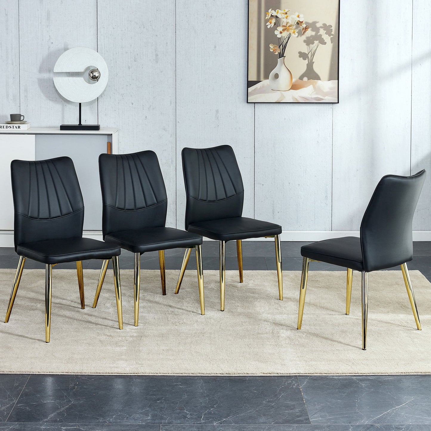 Medieval Modern Dining Chairs With Cushions And Metal Legs Material (Set of 4) - Black Home Essentials