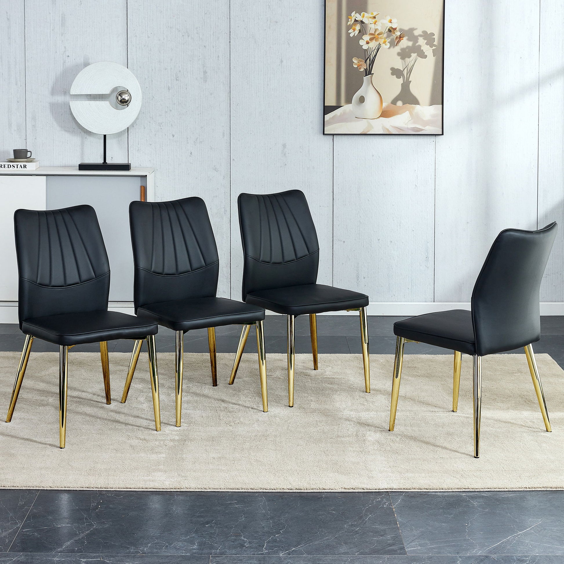 Medieval Modern Dining Chairs With Cushions And Metal Legs Material (Set of 4) - Black Home Essentials