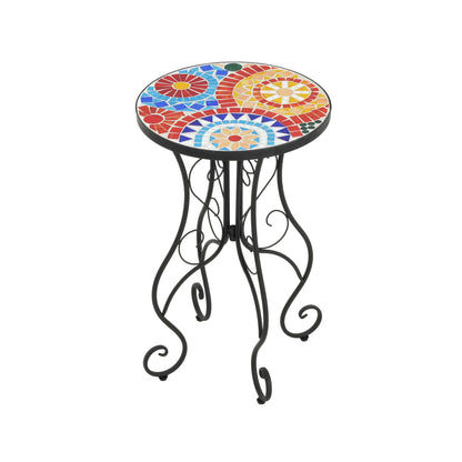 Colorful Outdoor Side Table With Ceramic Tile Top Noble House