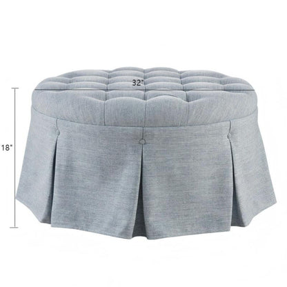 Skirted Tufted Round Ottoman With Button Top - Gray JLA