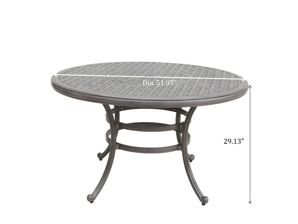 All-Weather And Durable 52" Round Cast Aluminum Round Dining Table With Umbrella Hole - Gray Home Essentials