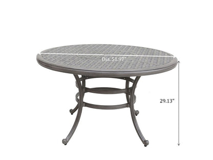 All-Weather And Durable 52" Round Cast Aluminum Round Dining Table With Umbrella Hole - Gray Home Essentials