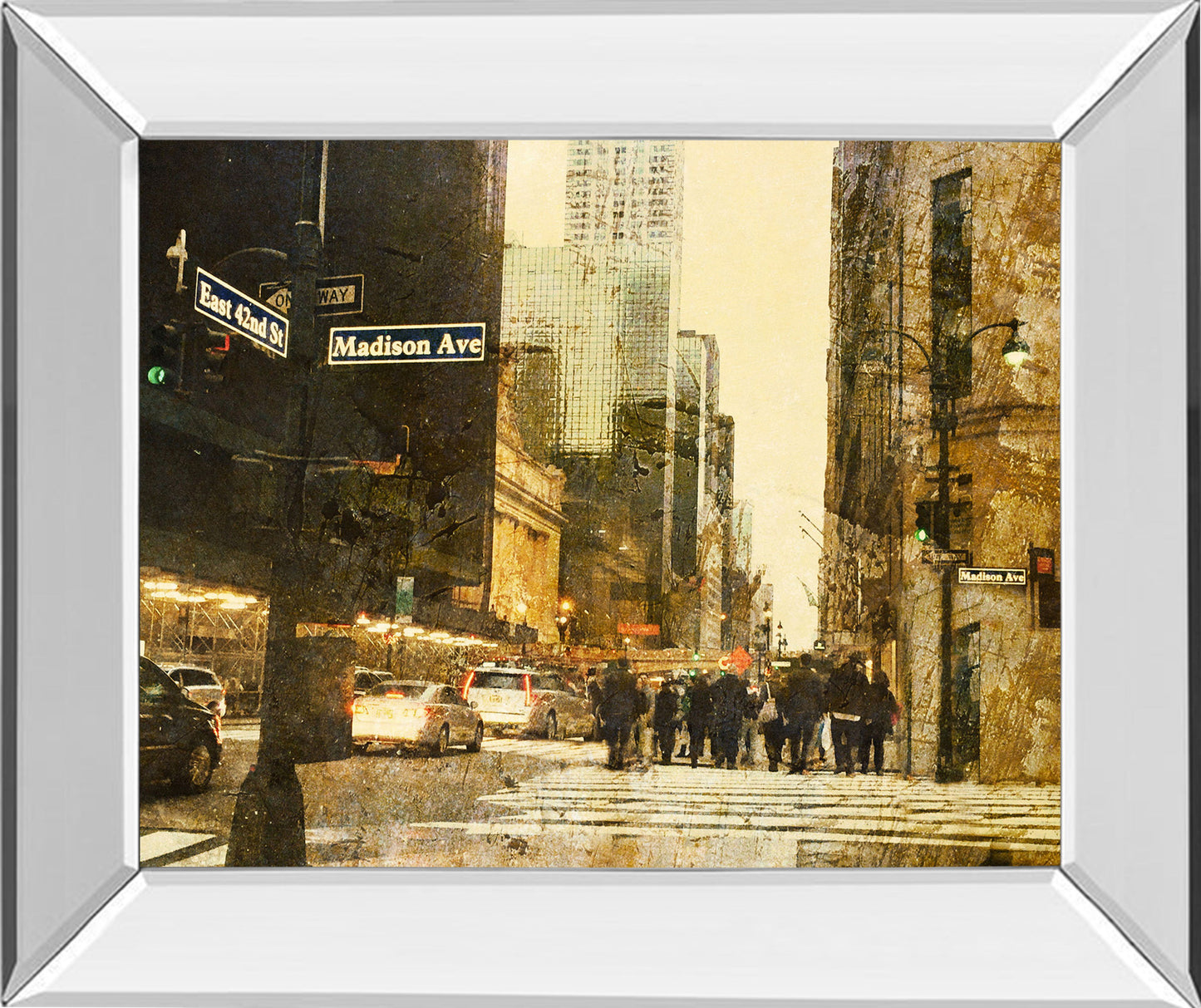 New York Streets By Acosta - Mirror Framed Print Wall Art - Dark Brown