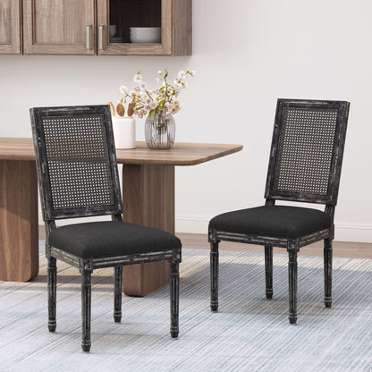 French Country Dining Chair With Rectangular Cane Backrest And Smooth Upholstered Seating Noble House