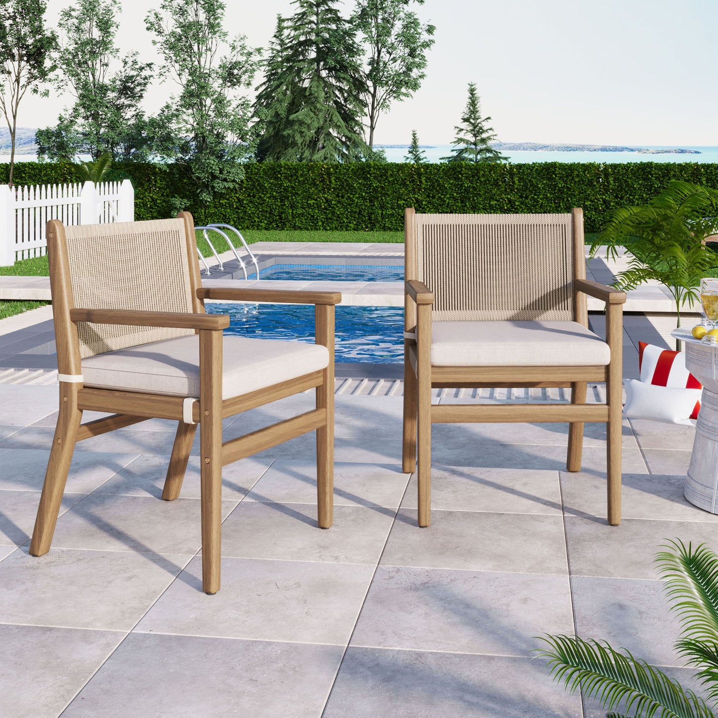 Outdoor Acacia Wood Patio Dining Armchair (Set of 2) Noble House