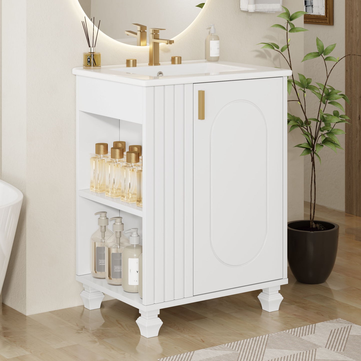 Classic Retro Bathroom Vanity With Sink, Door Shelf, Side Open Storage Frame Noble House