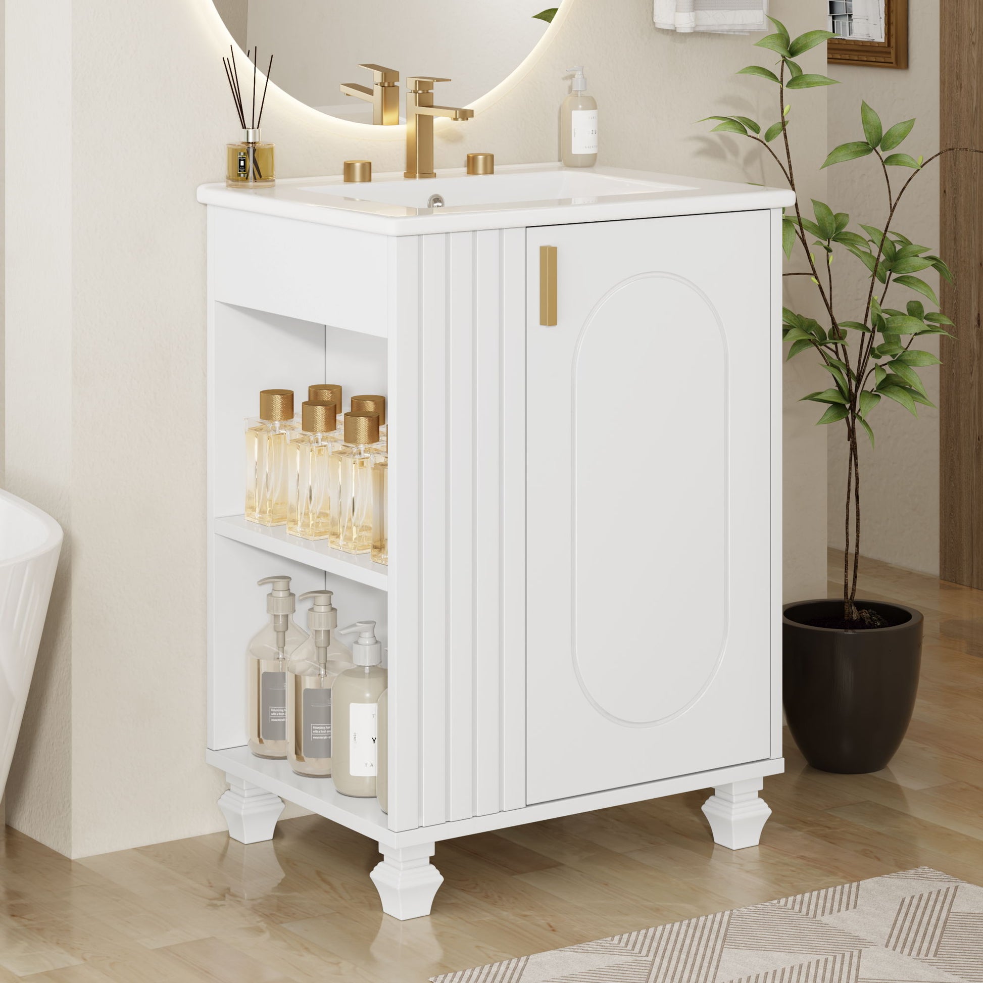 Classic Retro Bathroom Vanity With Sink, Door Shelf, Side Open Storage Frame Noble House