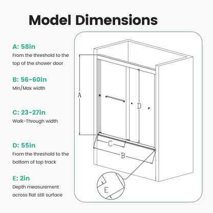 Semi-Frameless Double Sliding Shower Door, Bypass Shower Door, 1 / 4" (6Mm) Thick SGCC Tempered Glass Door Daily Nest