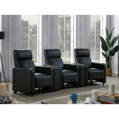 Warren - 3 Seater Home Theater With 2 Wedge Consoles Recliners - Black Furniture Max