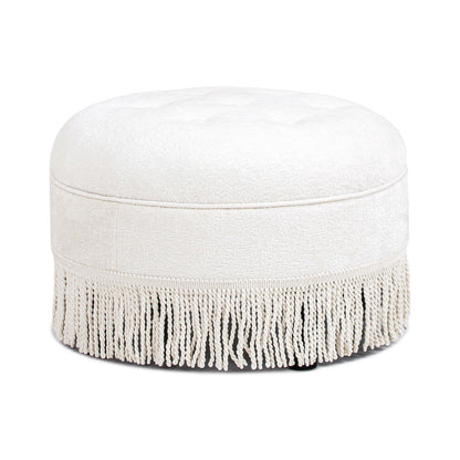 Yolanda - Round Upholstered Accent Ottoman - Almond White Jennifer Taylor Home