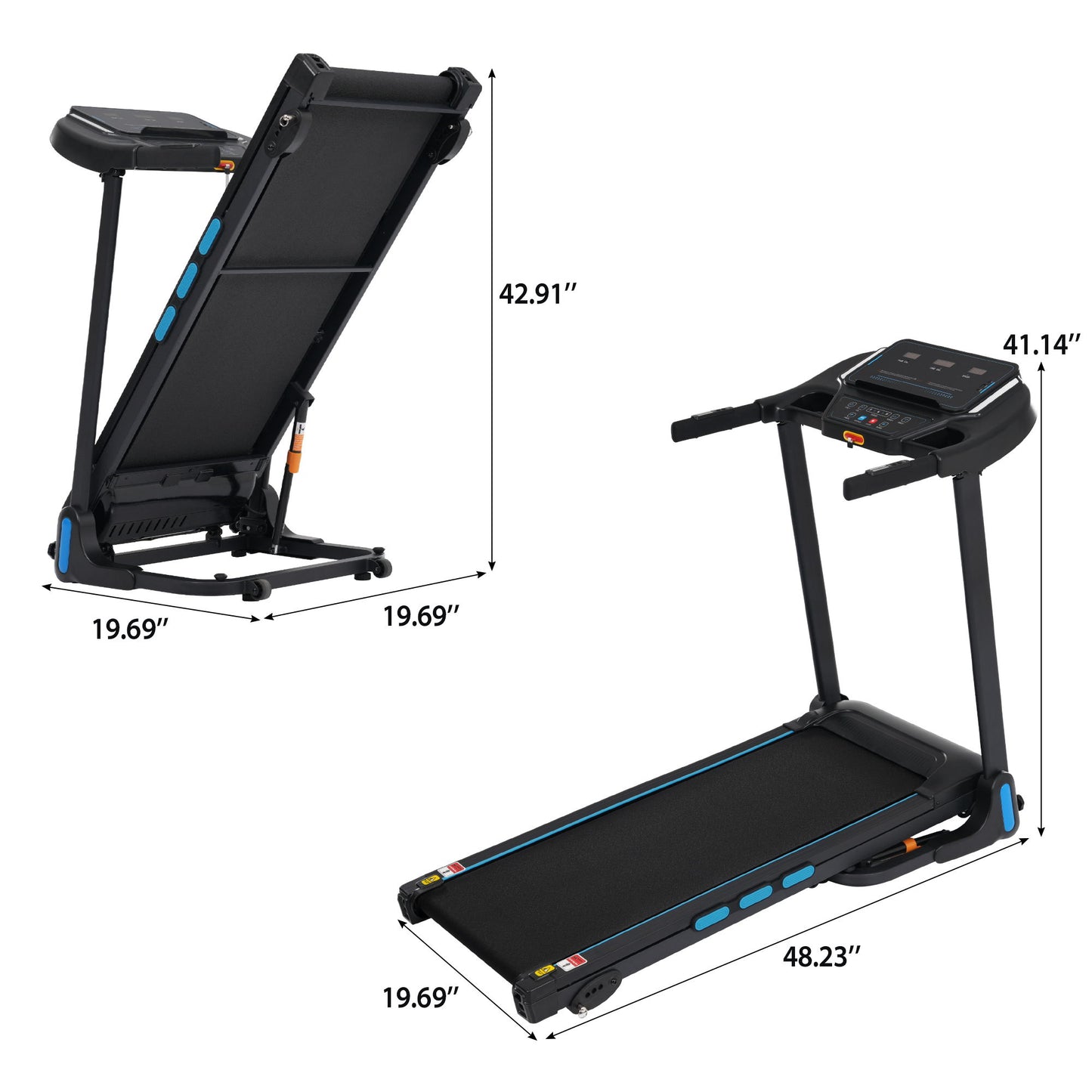 3.5Hp Hydraulic System Auto Foldable Treadmill With Incline, Heart Rate Sensors, Type C & USB Charge, Bluetooth Speaker - Black Daily Nest