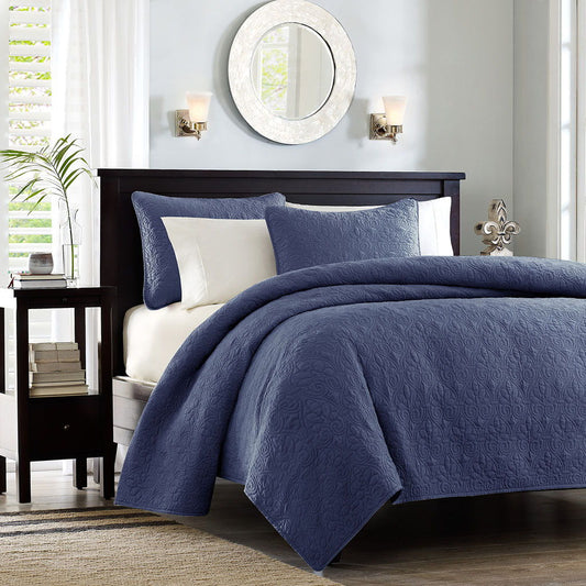 Quebec - Twin Reversible Coverlet Set - Navy