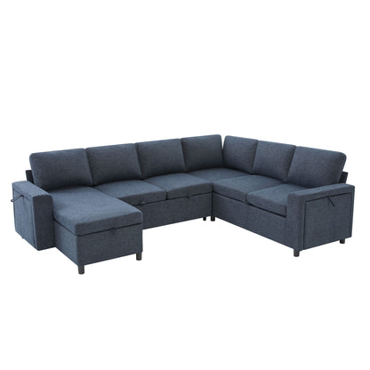 U - Shaped Convertible Sectional Sofa Bed With Storage, USB Charger & Cup Holders Hearth and Haven