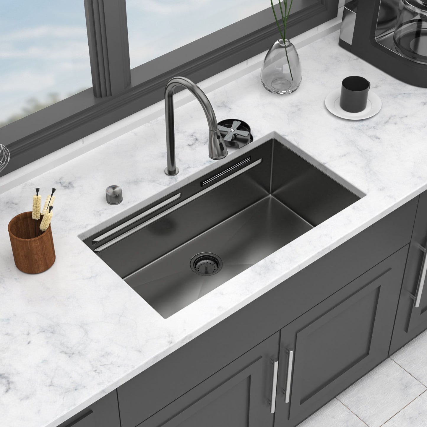 Undermount Stainless Steel Kitchen Sink With Pull Down Faucet & Ledge Workstation Daily Nest
