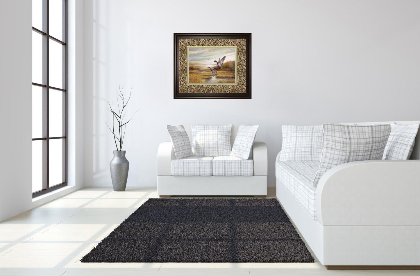 34x40 Mallards By Ruanne Manning And Mossy Oak Native Living - Framed Print Wall Art - Dark Brown