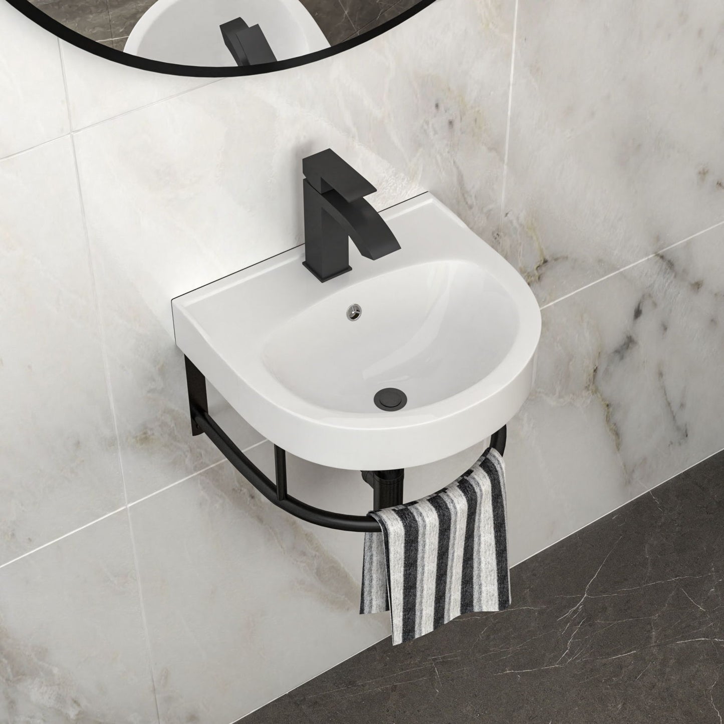 Wall Mounted Bathroom Sink With Towel Bar And Faucet - White / Black Daily Nest