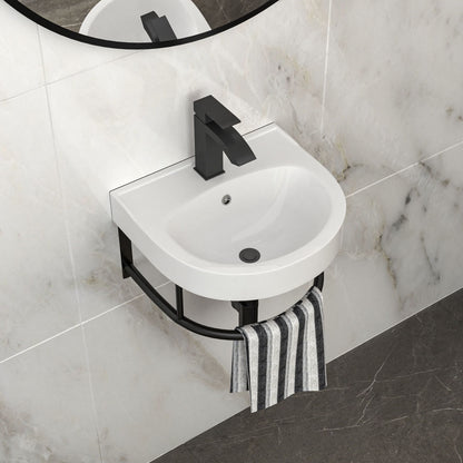 Wall Mounted Bathroom Sink With Towel Bar And Faucet - White / Black Daily Nest