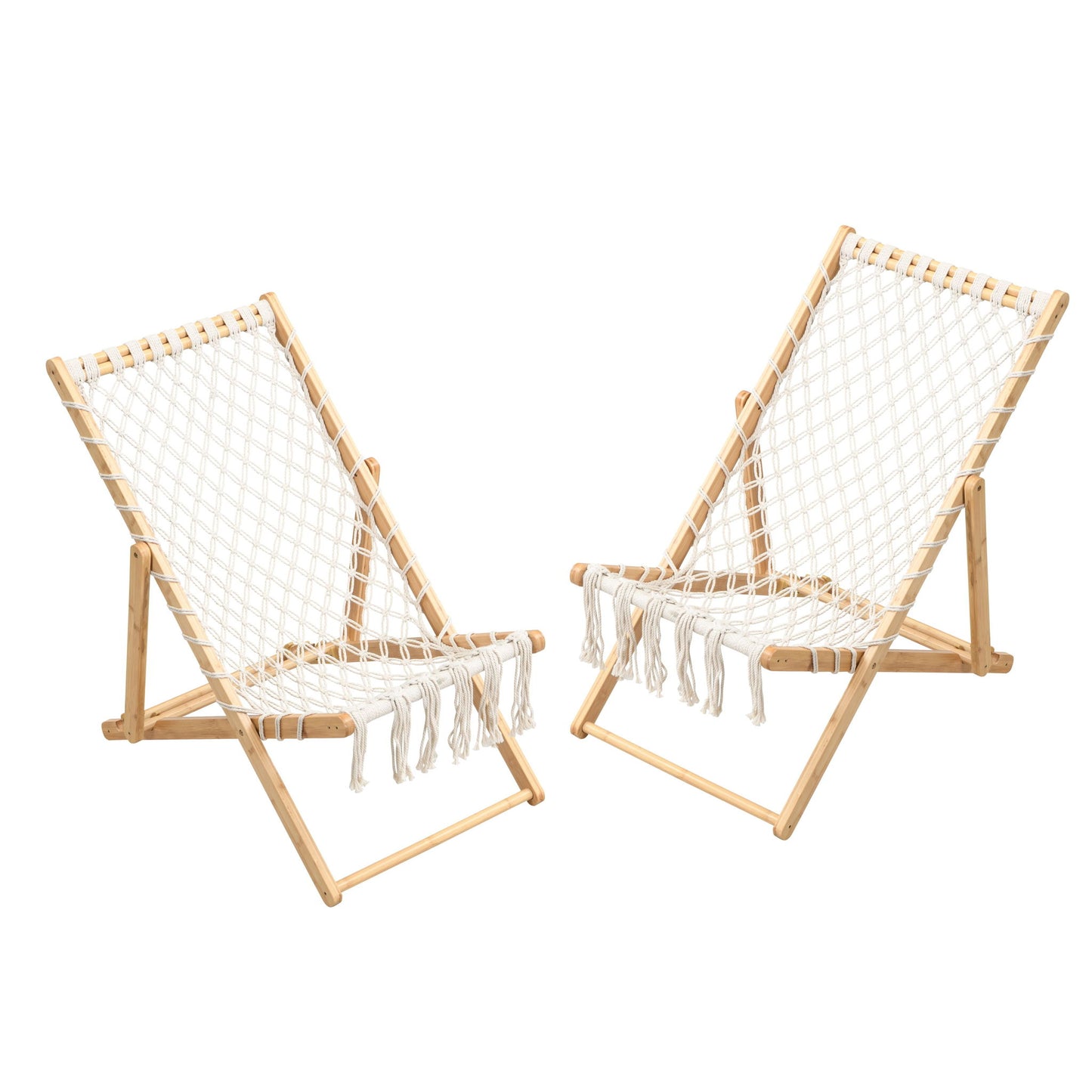 Bamboo Weaving Chair Set With Handwoven Rope For Patio And Living Spaces - Natural Home Essentials
