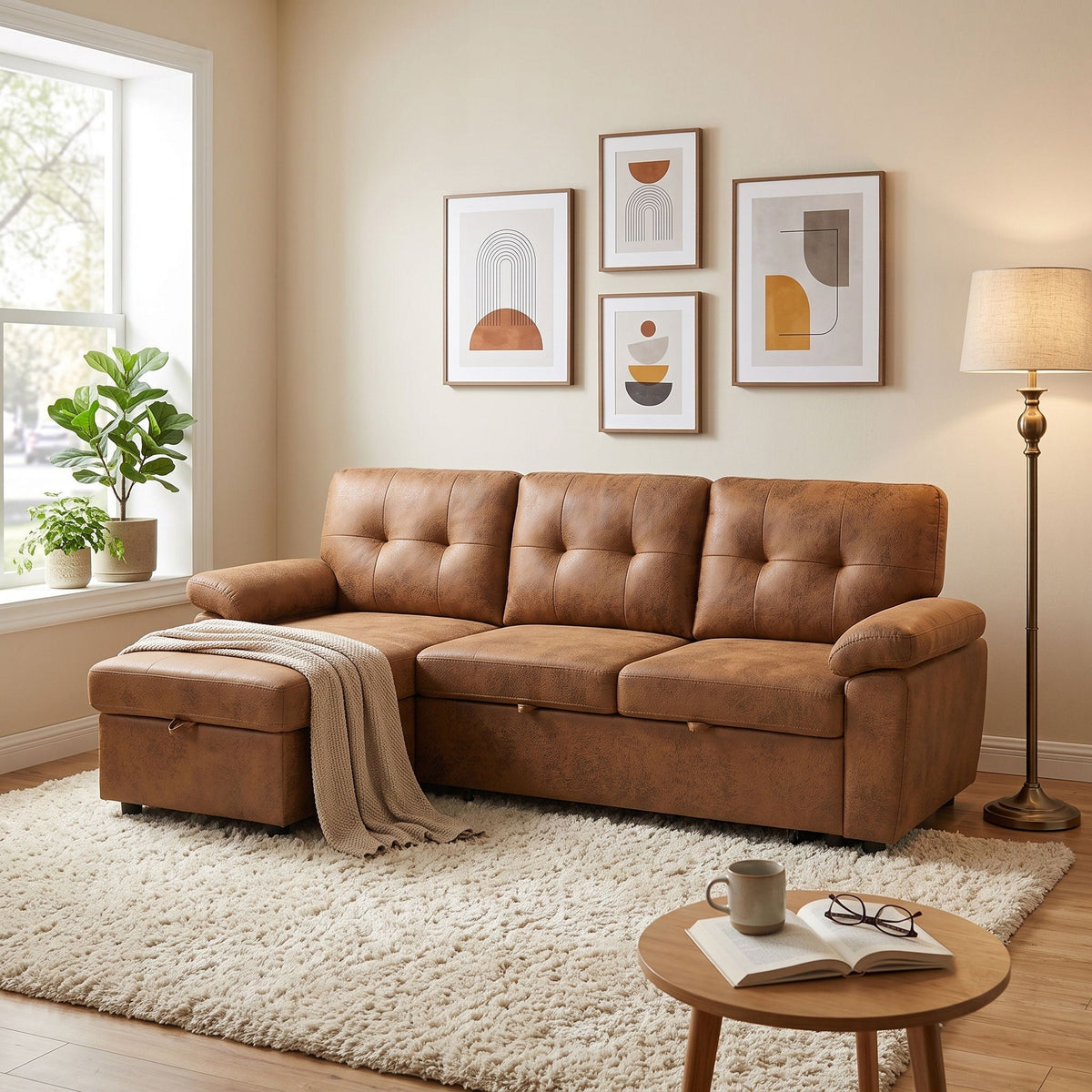 Convertible L - Sectional Sofa Bed With Storage Chaise And Padded Armrests Home Essentials