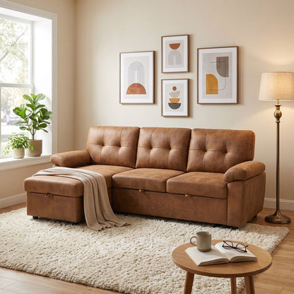 Convertible L - Sectional Sofa Bed With Storage Chaise And Padded Armrests Home Essentials