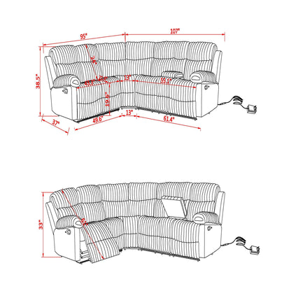 Bruni - Sectional Sofa With LED Lighting And Manual Recline - Gray Global Furniture USA