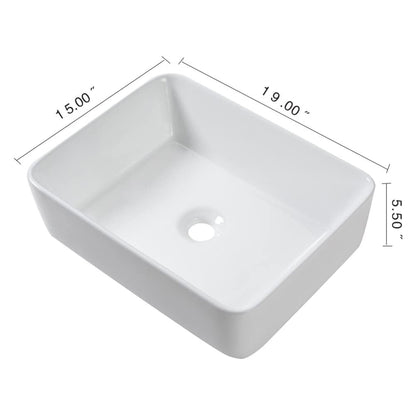 19" 5" Bathroom Sink Combo Rectangular Vessel Vanity Set With Faucet Drop In Ready Ceramic Basin - White / Black Daily Nest