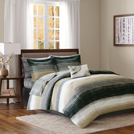 Saben - King Complete Comforter And Sheet Set - Taupe