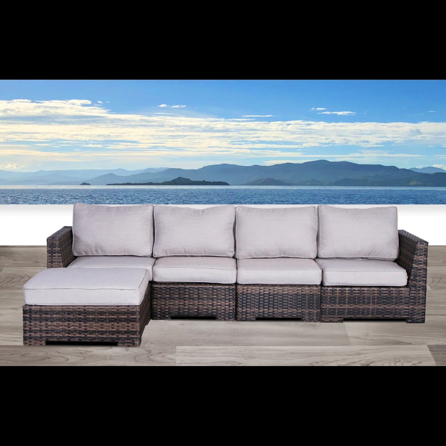 Wide Hand Patio Sectional With Cushions - Brown LSI Patio Furniture