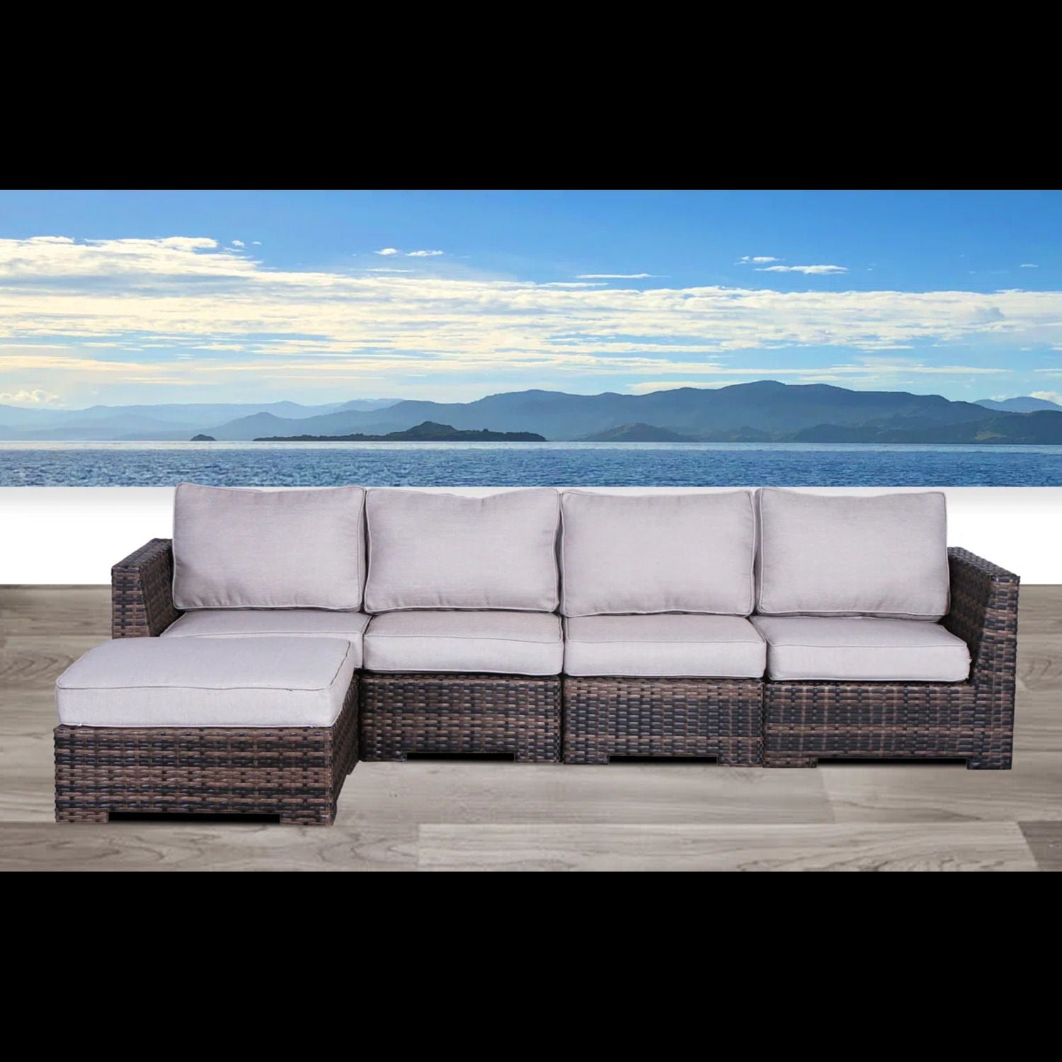 Wide Hand Patio Sectional With Cushions - Brown LSI Patio Furniture