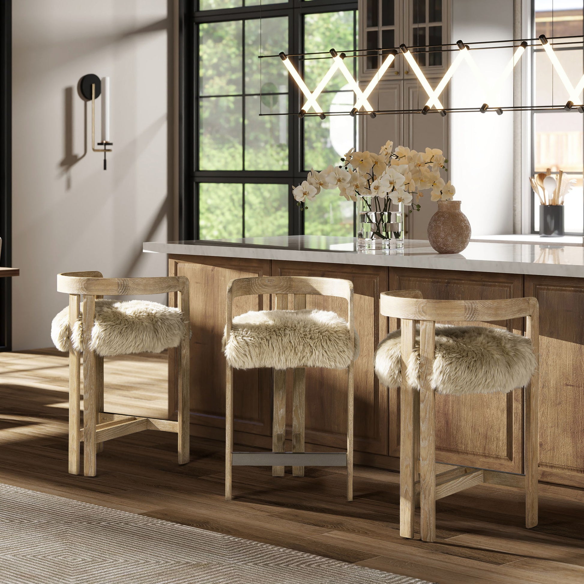 Millwick - Low Back Genuine Fur Counter Stool - Natural Blonde Jennifer Taylor Home