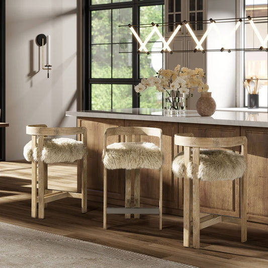 Millwick - Low Back Genuine Fur Counter Stool - Natural Blonde Jennifer Taylor Home