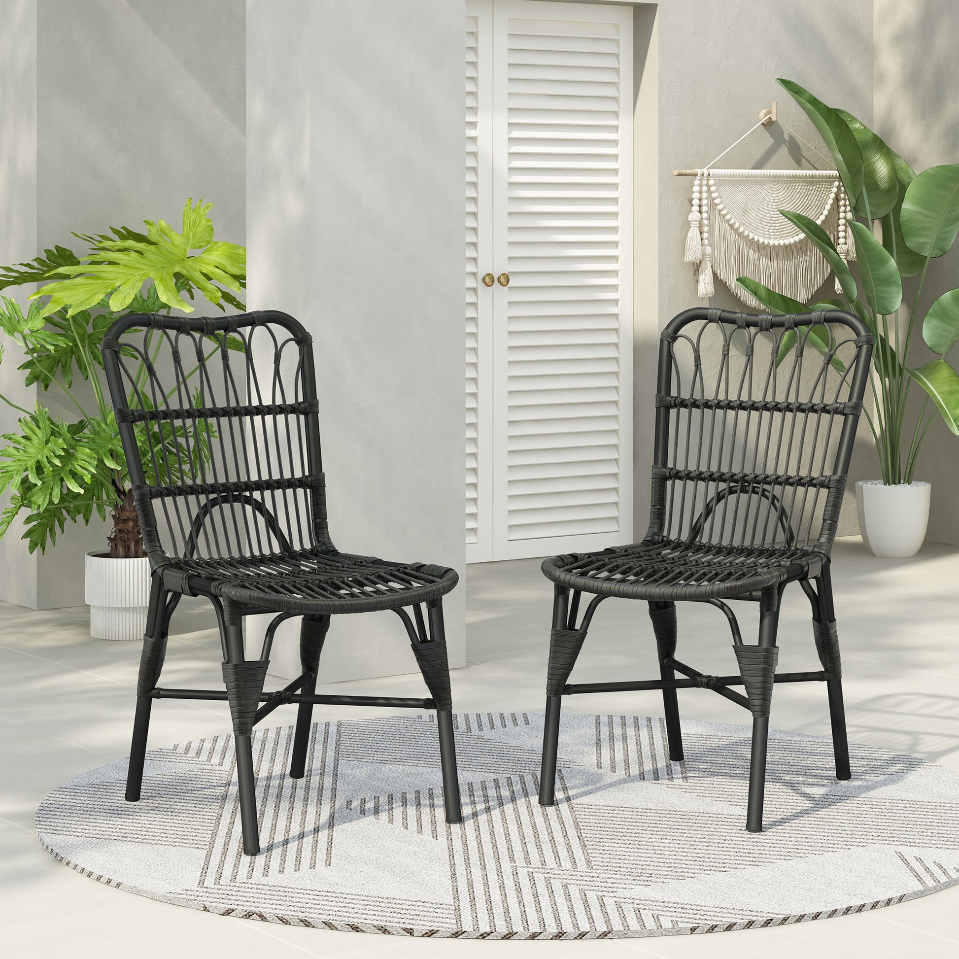 Outdoor Wicker Patio Dining Chairs Set With Durable Frame And Rattan Weave Noble House