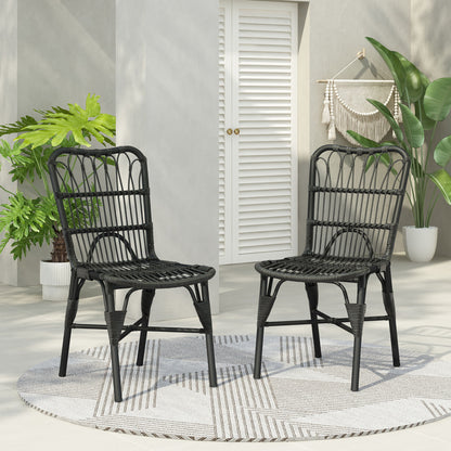 Outdoor Wicker Patio Dining Chairs Set With Durable Frame And Rattan Weave Noble House