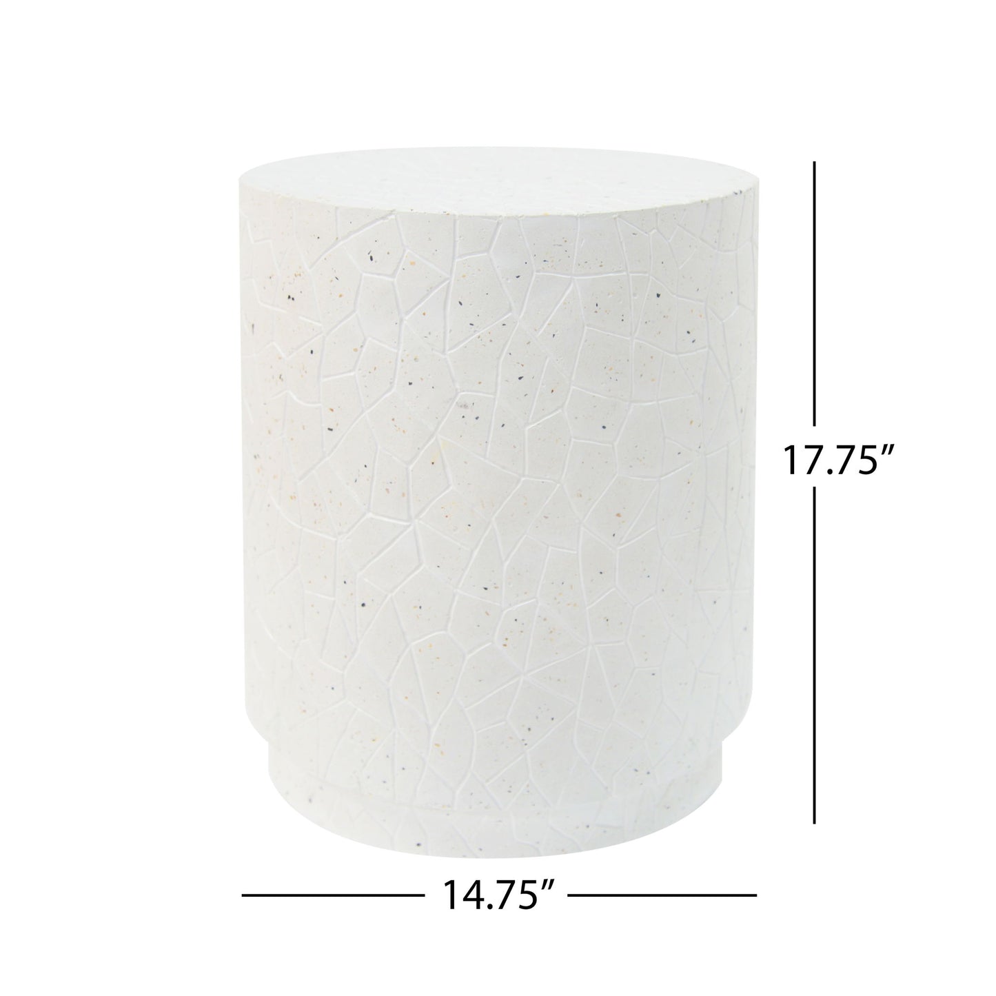 Outdoor Terrazzo Concrete Drum End Table, Living Room Accent Table - White Terrazzo Noble House