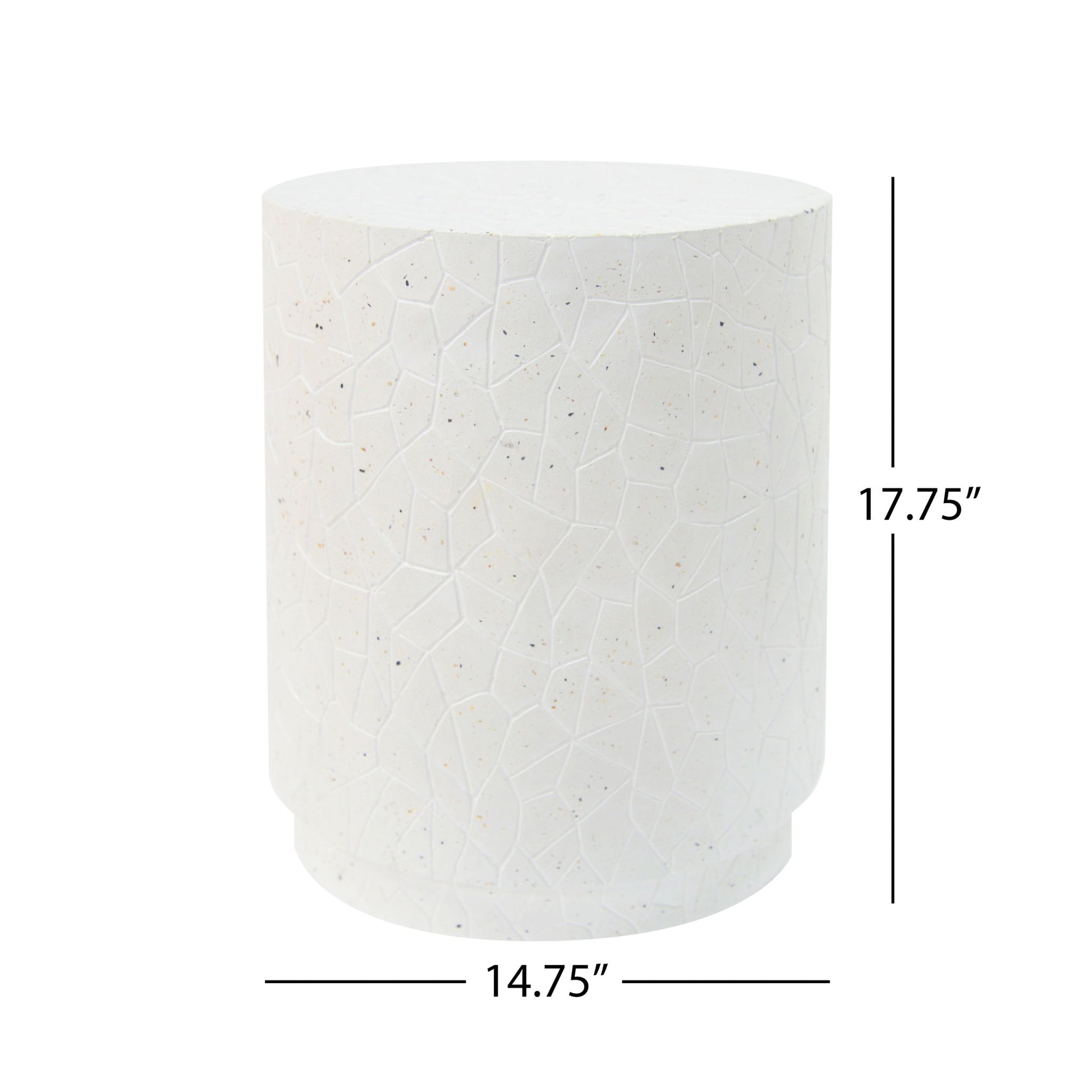 Outdoor Terrazzo Concrete Drum End Table, Living Room Accent Table - White Terrazzo Noble House