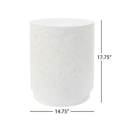 Outdoor Terrazzo Concrete Drum End Table, Living Room Accent Table - White Terrazzo Noble House