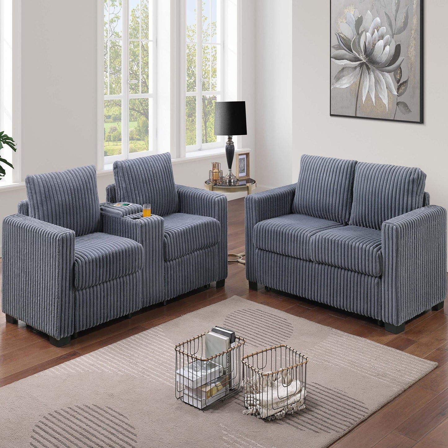 Modern Style 2 Piece Sofa Set With Cup Holders & Charging Port Home Essentials