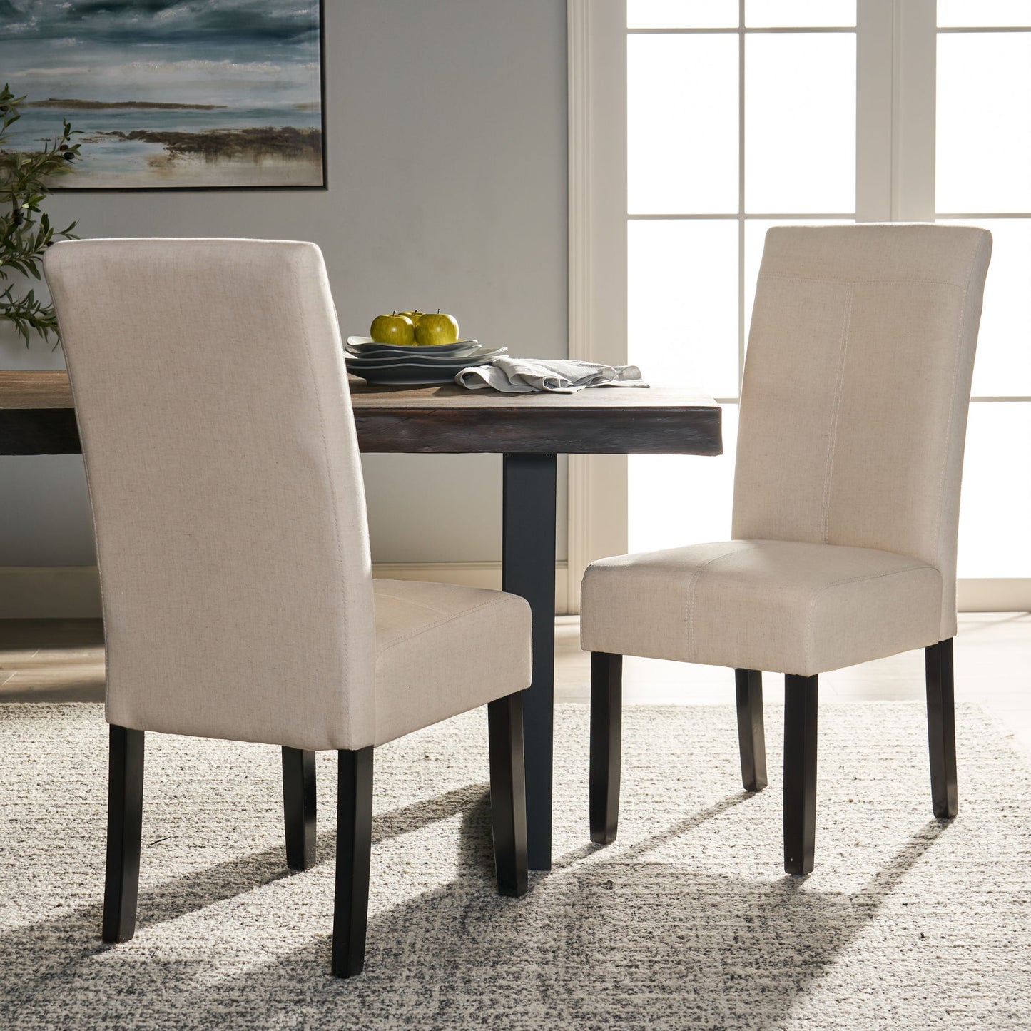 Pertica - Dining Chair Contemporary Design Wood Fabric - Natural Noble House
