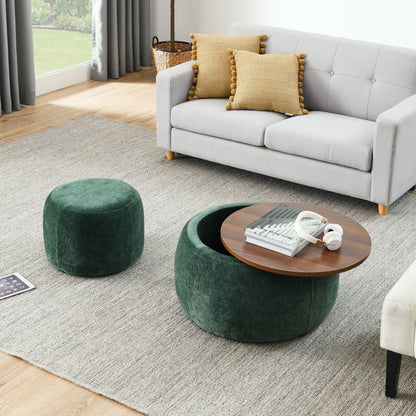 Round Storage Ottoman, 2 In 1 Function, End Table And Ottoman Home Essentials