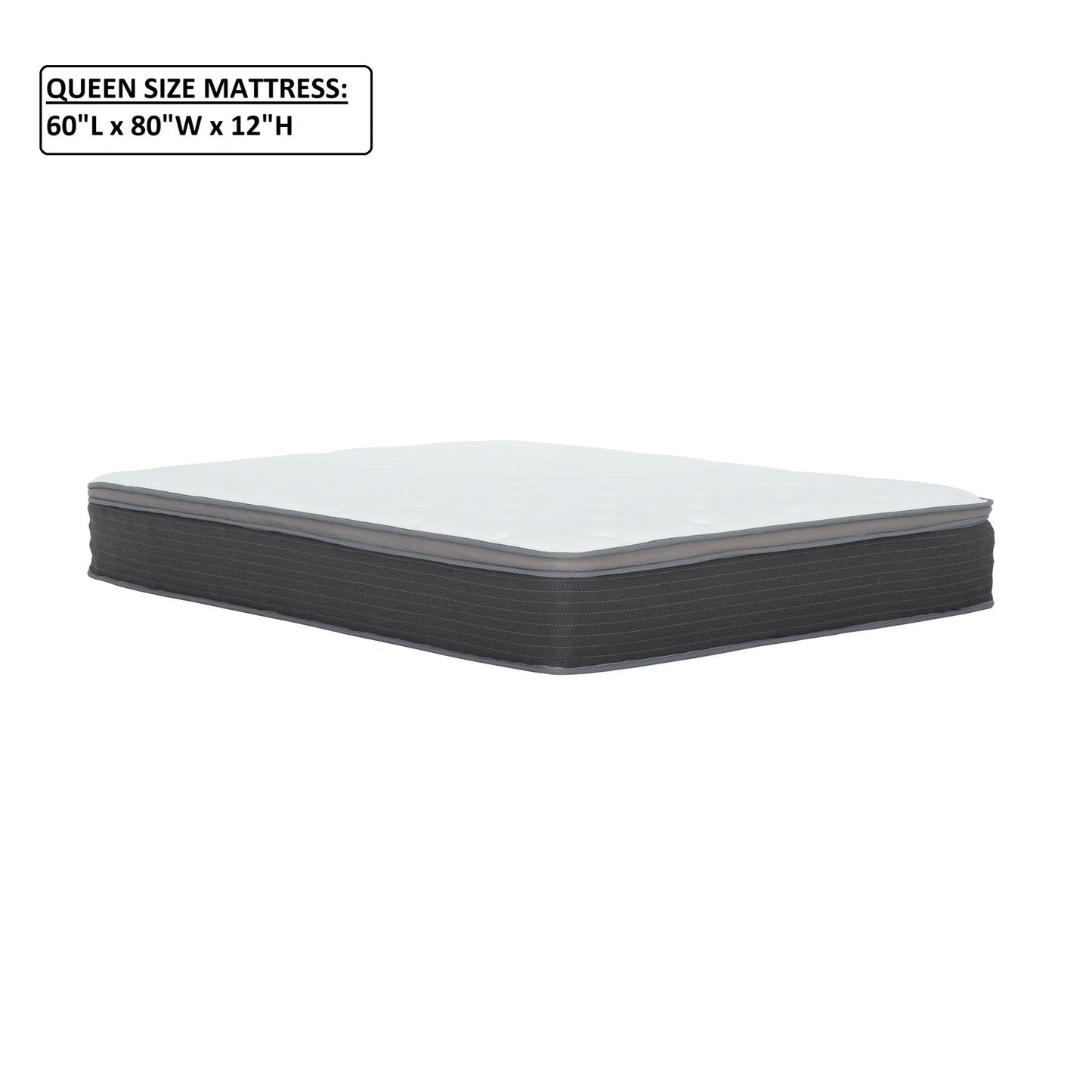 12'' Queen Size Hybrid Mattress In A Box, Plush Gel Memory Foam Mattress Top With Pocket Coil Base - Gray / White Daily Nest