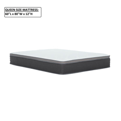 12'' Queen Size Hybrid Mattress In A Box, Plush Gel Memory Foam Mattress Top With Pocket Coil Base - Gray / White Daily Nest