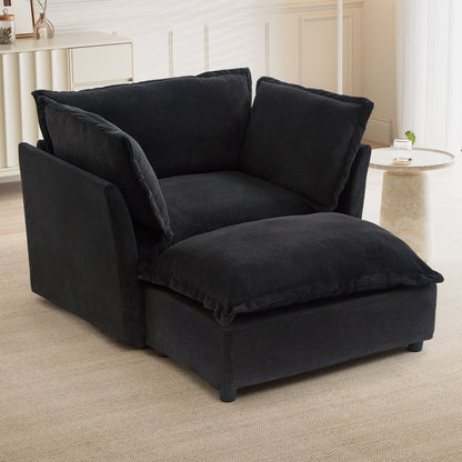 Modern Cozy Upholstered Armchair Sofa With Movable Ottoman Hearth and Haven