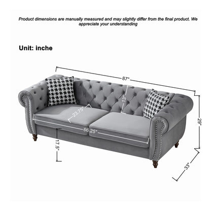 Chesterfield Upholstery Fabric Sofa With Roll Armrest & Nailhead Home Essentials
