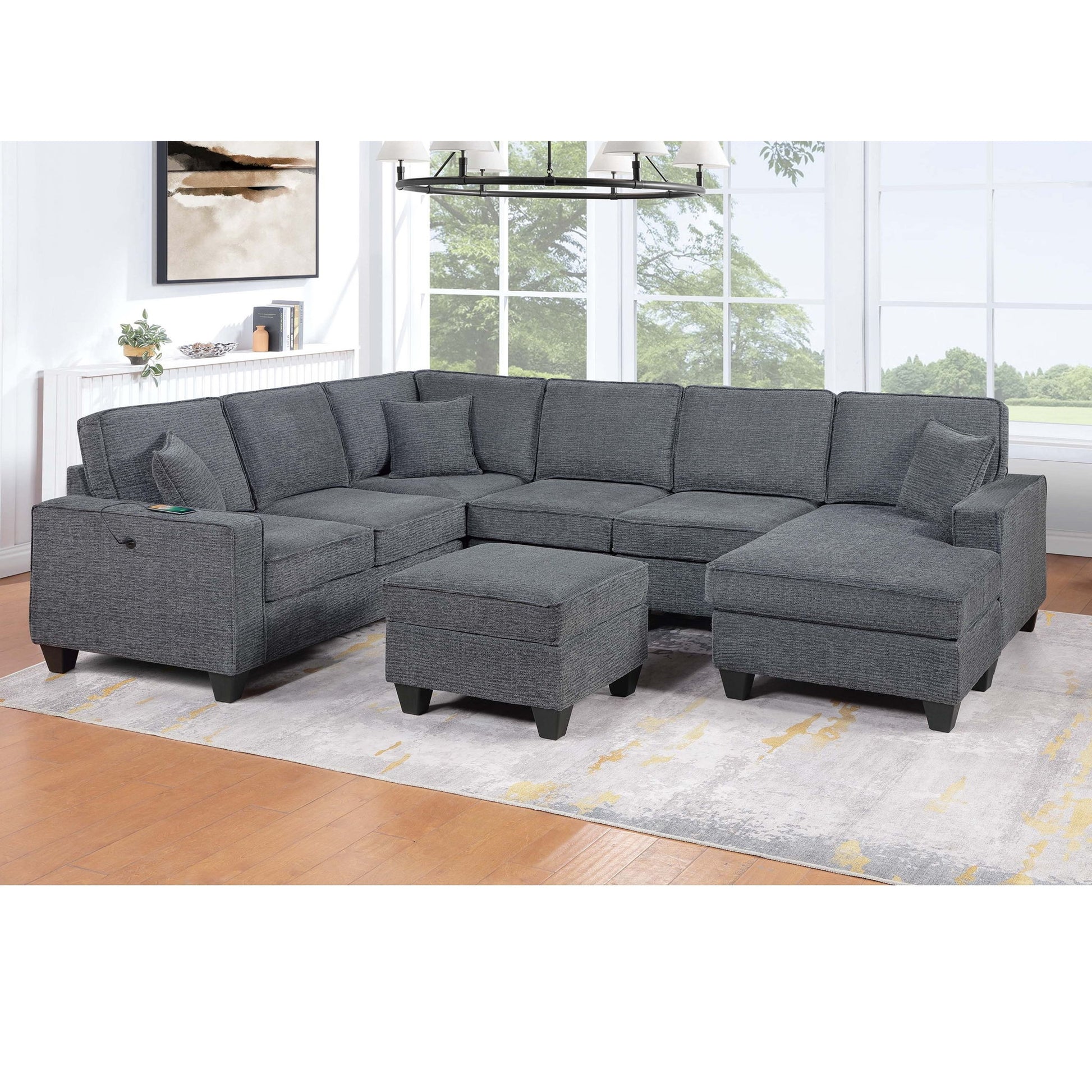 5 Piece Sectional Set Left Arm Loveseat With USB Port Corner Wedge Ottoman Armless Chair Right Arm Loveseat With Chaise - Gray / Slate Home Essentials